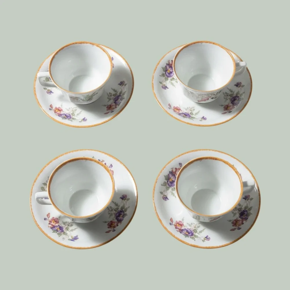 Wedgwood Devon Rose Tea Cup and Saucer Set of 4 Vintage Fine Bone China England